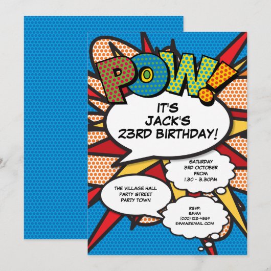 Moderne Blauwe Leuke Verjaardagsfeest Stripboek El Kaart (Voorkant / Achterkant)