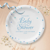 Moderne Blauwe Liefdesharten Baby Shower Strooikri Papieren Bordje