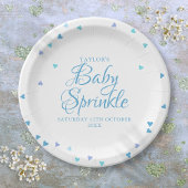 Moderne Blauwe Liefdesharten Baby Shower Strooikri Papieren Bordje