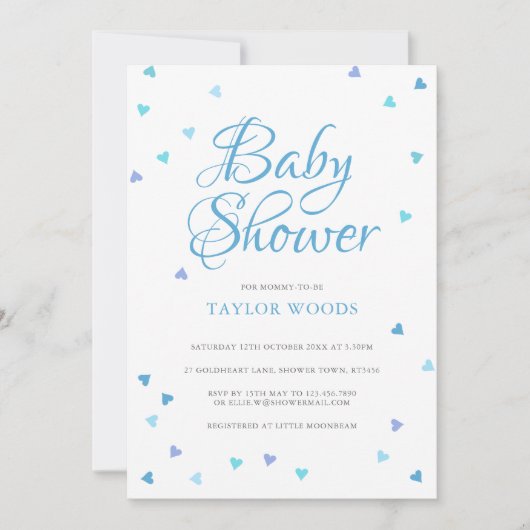 Moderne Blauwe Liefdeshartjes Baby Jongen Shower / Kaart (Voorkant)