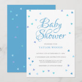 Moderne Blauwe Liefdeshartjes Baby Jongen Shower / Kaart (Voorkant / Achterkant)