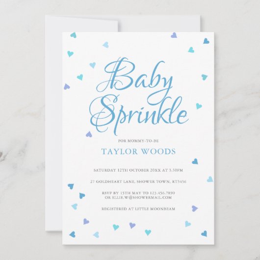 Moderne Blauwe Liefdeshartjes Baby Jongen Spetterd Kaart (Voorkant)