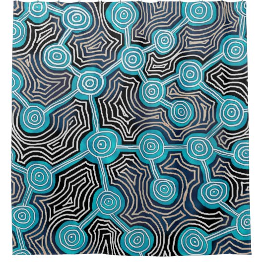 Moderne Blauwe Lifelines Moderne Abstracte Patroon Douchegordijn (Voorkant)