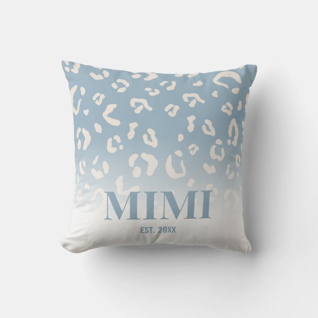 Moderne blauwe luipaardprint gepersonaliseerd Mimi Kussen (Voorkant)
