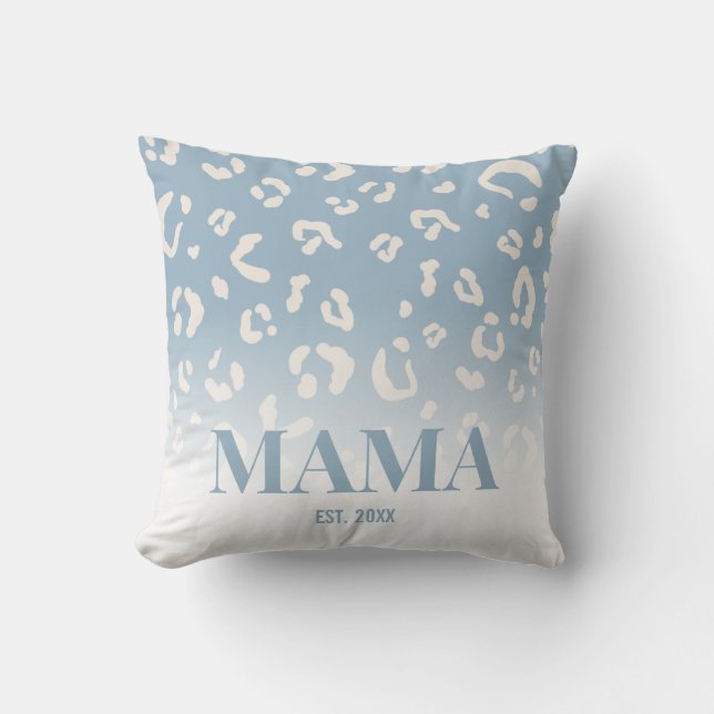 Moderne blauwe luipaardprint persoonlijke mama kussen (Voorkant)