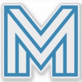 Moderne Blauwe M Monogram, Geometrische Omlijning Sticker (Voorkant)