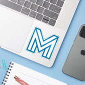 Moderne Blauwe M Monogram, Geometrische Omlijning Sticker (Laptop met iPhone)