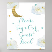 Moderne blauwe maan Gelieve ons gastboek te ondert Poster (Voorkant)