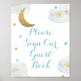 Moderne blauwe maan Gelieve ons gastboek te ondert Poster