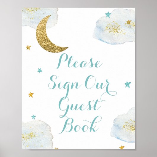 Moderne blauwe maan Gelieve ons gastboek te ondert Poster (Voorkant)