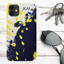 Moderne Blauwe & Maïs Verfspatten Monogram