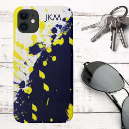 Moderne Blauwe & Maïs Verfspatten Monogram Case-Mate iPhone Case