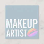 Moderne blauwe make-up schoonheid vierkante visitekaartje (Voorkant)