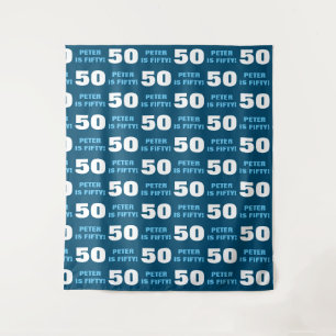Moderne Blauwe Man 50e Verjaardagsfeest Stap & Her Wandkleed