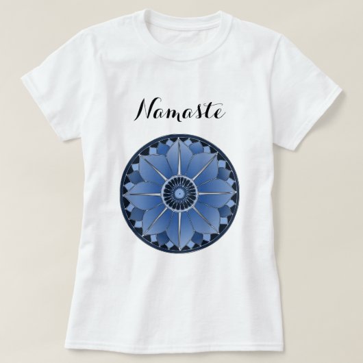 Moderne Blauwe Mandala Namaste T-shirt (Design voorkant)