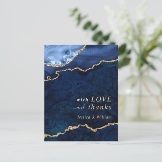 Moderne Blauwe Marmer Agaat Huwelijk Bedankt Po Briefkaart (Staand voorkant)