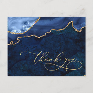 Moderne Blauwe Marmer Agate Huwelijks Dankjewel Briefkaart
