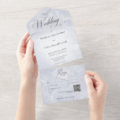 Moderne blauwe marmer Minimale QR-code All In One Uitnodiging (Afscheurbaar)