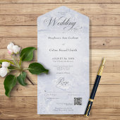 Moderne blauwe marmer Minimale QR-code All In One Uitnodiging