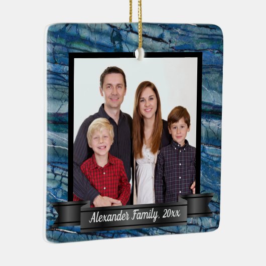 Moderne Blauwe Marmeren Aangepaste Foto Keramisch Ornament (Rechts)