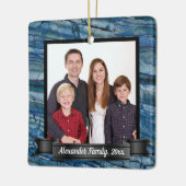 Moderne Blauwe Marmeren Aangepaste Foto Keramisch Ornament (Links)