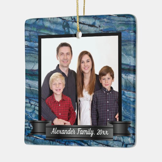 Moderne Blauwe Marmeren Aangepaste Foto Keramisch Ornament (Links)