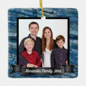 Moderne Blauwe Marmeren Aangepaste Foto Keramisch Ornament (Voorkant)