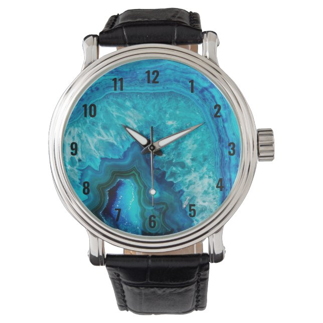 Moderne Blauwe Marmeren Agaat Horloge (Voorkant)
