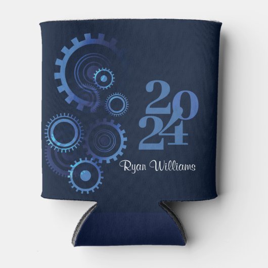 Moderne Blauwe Mechanische Ingenieur Afstudeerfees Blikjeskoeler (Voorkant)