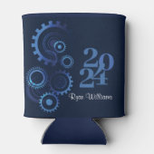 Moderne Blauwe Mechanische Ingenieur Afstudeerfees Blikjeskoeler (Achterkant)