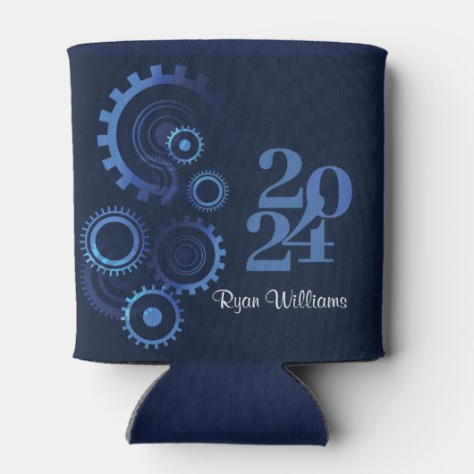 Moderne Blauwe Mechanische Ingenieur Afstudeerfees Blikjeskoeler (Achterkant)