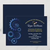 Moderne Blauwe Mechanische Ingenieur Afstudeerfees Kaart (Voorkant / Achterkant)