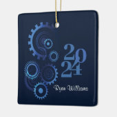 Moderne Blauwe Mechanische Ingenieur Afstudeerfees Keramisch Ornament (Links)