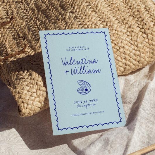 Moderne blauwe mediterrane schaal Bewaar de datum Kaart