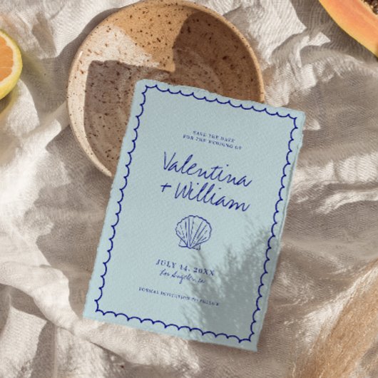 Moderne blauwe mediterrane schaal Bewaar de datum Kaart