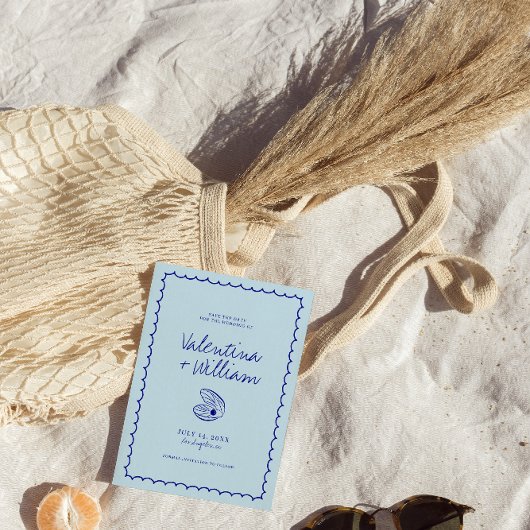 Moderne blauwe mediterrane schaal Bewaar de datum Kaart