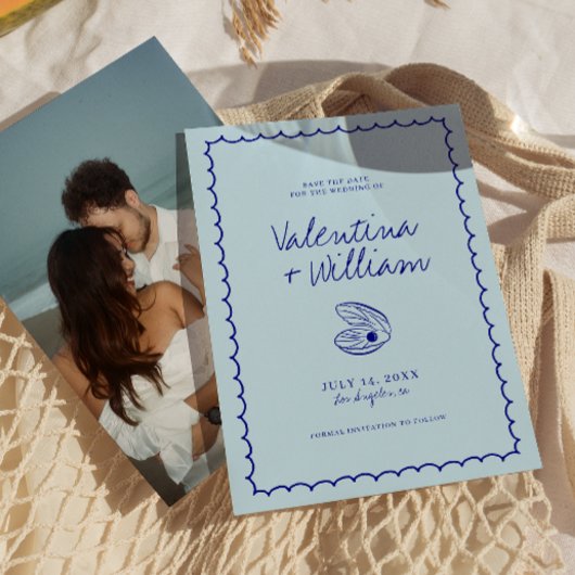 Moderne blauwe mediterrane schaal Bewaar de datum Kaart