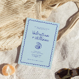 Moderne Blauwe Mediterrane Shell bruiloft uitnodig Kaart