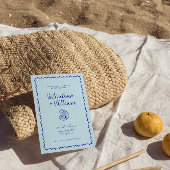 Moderne Blauwe Mediterrane Shell bruiloft uitnodig Kaart