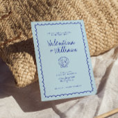 Moderne Blauwe Mediterrane Shell bruiloft uitnodig Kaart