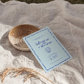 Moderne Blauwe Mediterrane Shell bruiloft uitnodig Kaart