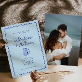 Moderne Blauwe Mediterrane Shell bruiloft uitnodig Kaart