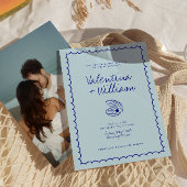 Moderne Blauwe Mediterrane Shell bruiloft uitnodig Kaart