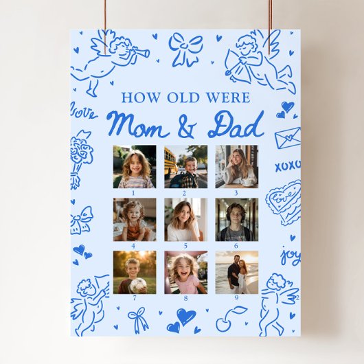 Moderne Blauwe Met de Hand Getekende 'Hoe Oud Ware Poster