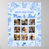 Moderne Blauwe Met de Hand Getekende 'Hoe Oud Ware Poster (Voorkant)