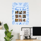 Moderne Blauwe Met de Hand Getekende 'Hoe Oud Ware Poster (Thuiskantoor)