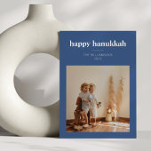 Moderne Blauwe Minimalistische Hanukkah Familie Fo Feestdagenkaart