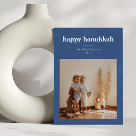 Moderne Blauwe Minimalistische Hanukkah Familie Fo Feestdagenkaart