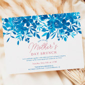 Moderne blauwe moederdag brunch met bloemen script kaart