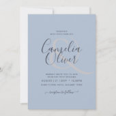 Moderne blauwe monochrome tekst alleen bruiloft kaart (Voorkant)